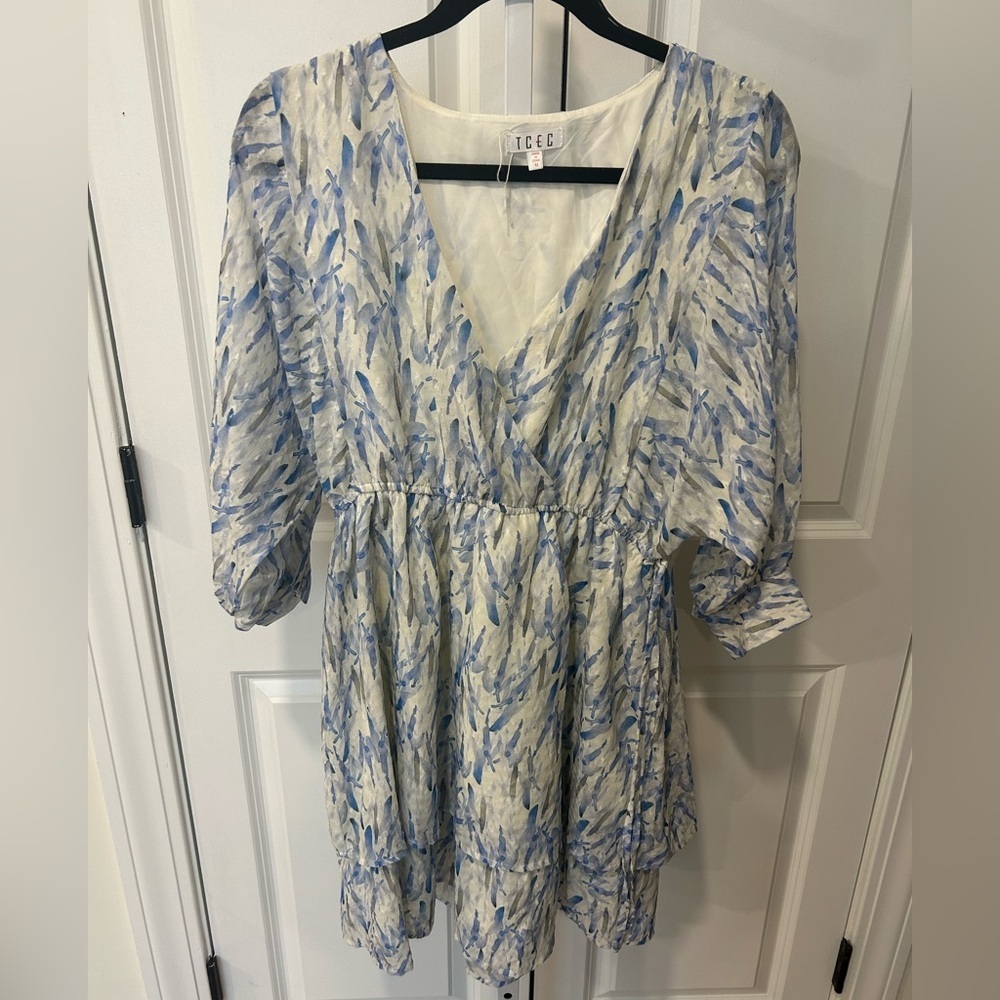 TCEC Blue and White V-Neck Dress
